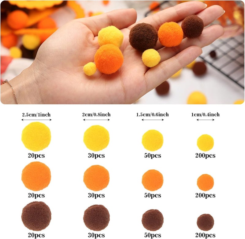 Tegeme 1200 Pcs Pom Poms Balls for Christmas Winter Crafts Home Office School Garlands Decor(Yellow, Brown, Orange) - Image 2