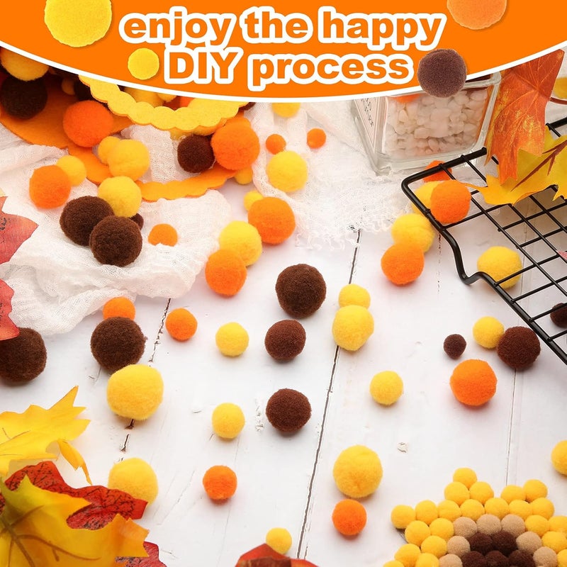 Tegeme 1200 Pcs Pom Poms Balls for Christmas Winter Crafts Home Office School Garlands Decor(Yellow, Brown, Orange) - Image 3