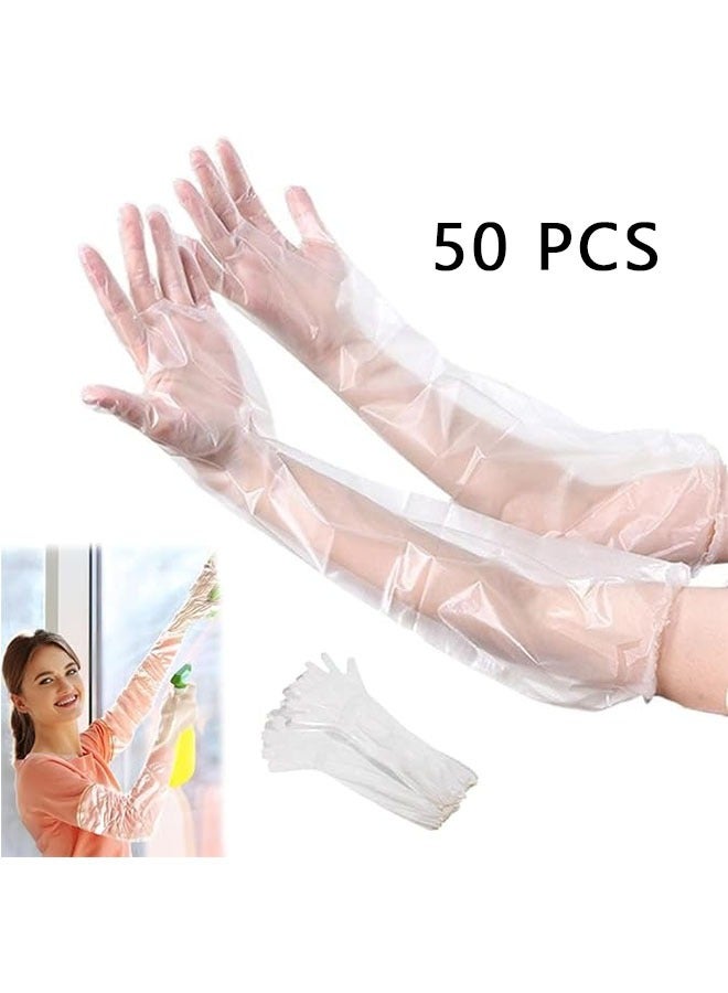 50 Pcs Disposable Long Arm Gloves with Elastic Cuff, Household Cleaning Gloves, Thick Kitchen Dishwashing, Food Handling Gloves Vegetable Washing Gloves - Image 1
