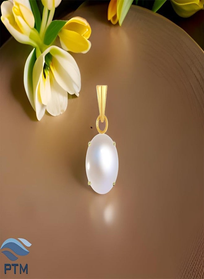 Ptm Pearl/Moti 7.25 Ratti or 6.5 Carat Certified Astrological Gemstone Panchdhatu/5 Metals 22k Gold Plated pendant for Men & Women -nvdhp2725 - Image 2