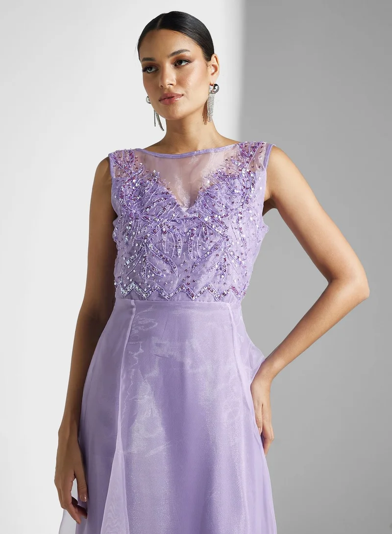 Namshi x Embellished Chiffon Dress