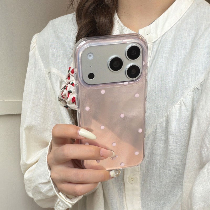 Light Pink Rounded Edge Polka Dot Phone Case for iPhone 15 Pro Max 14 Pro 13 - Image 4