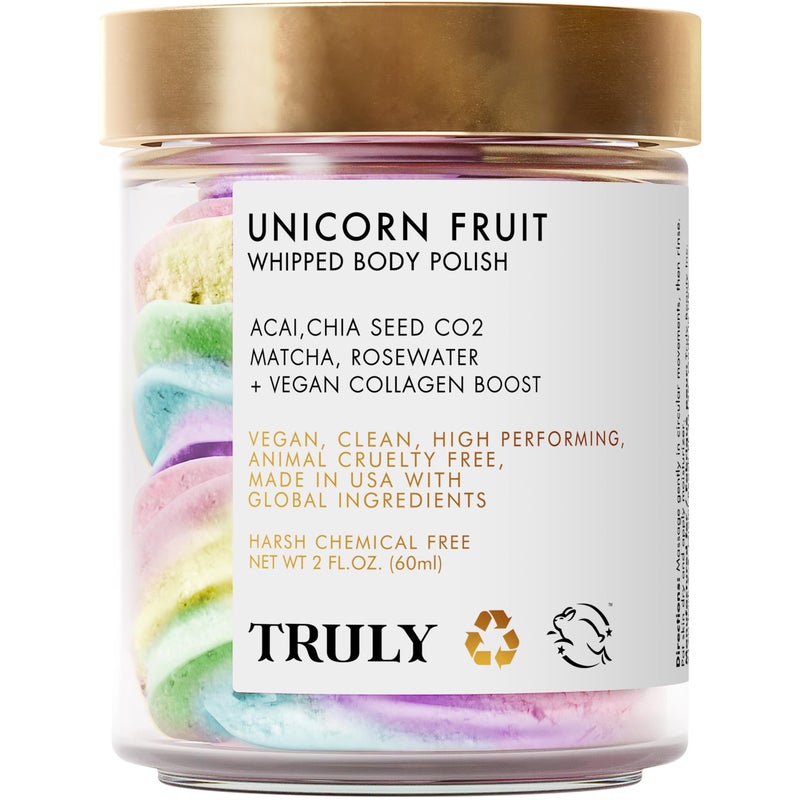 Truly Beauty Unicorn Fruit Whipped Body Polish- Whipped Body polish for Women - Body Scrub That Helps Hydrate, Soothe, and Plump Dry Skin - Body Scrubs for Women Exfoliation - 2 OZ - Image 1