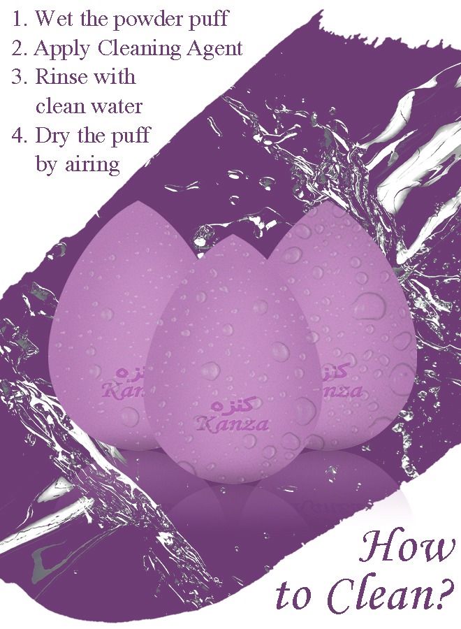Kanza Foundation Cosmetic Blending Latex Free Beauty Makeup Puff Flawless for Liquid Cream and Powder Makeup Sponge Purple - Image 3