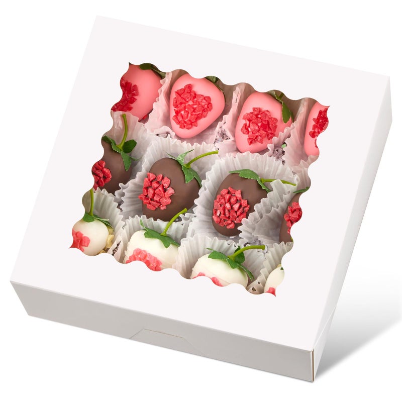 Ocmoiy 20 Pack Pie Boxes, 8 x 8 x 2.5 Inches Bakery Boxes with Window, Auto-Popup Cookie Treat Boxes for Chocolate Strawberries, Pastries, Muffins, Donuts - Image 1