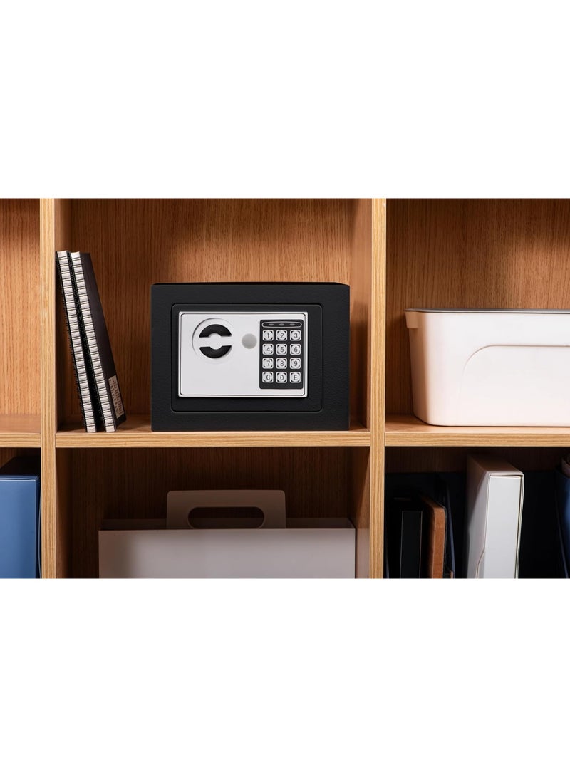 Bukela خزنة إلكترونية صغيرة مع لوحة مفاتيح رقمية ومفاتيح - 9.05 × 6.7 × 6.7 بوصة خزنة حائط 0.23 قدم مكعب صندوق أمان صغير للعملات المنزلية والفنادق والغرف التجارية والمجوهرات والأسلحة (أسود) - Image 5