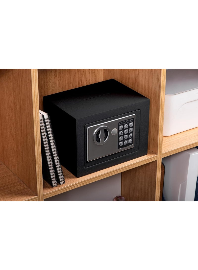 Bukela خزنة إلكترونية صغيرة مع لوحة مفاتيح رقمية ومفاتيح - 9.05 × 6.7 × 6.7 بوصة خزنة حائط 0.23 قدم مكعب صندوق أمان صغير للعملات المنزلية والفنادق والغرف التجارية والمجوهرات والأسلحة (أسود) - Image 4