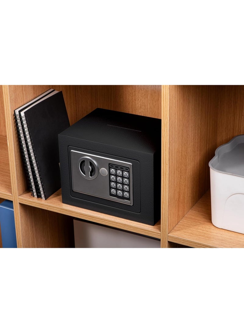 Bukela خزنة إلكترونية صغيرة مع لوحة مفاتيح رقمية ومفاتيح - 9.05 × 6.7 × 6.7 بوصة خزنة حائط 0.23 قدم مكعب صندوق أمان صغير للعملات المنزلية والفنادق والغرف التجارية والمجوهرات والأسلحة (أسود) - Image 3