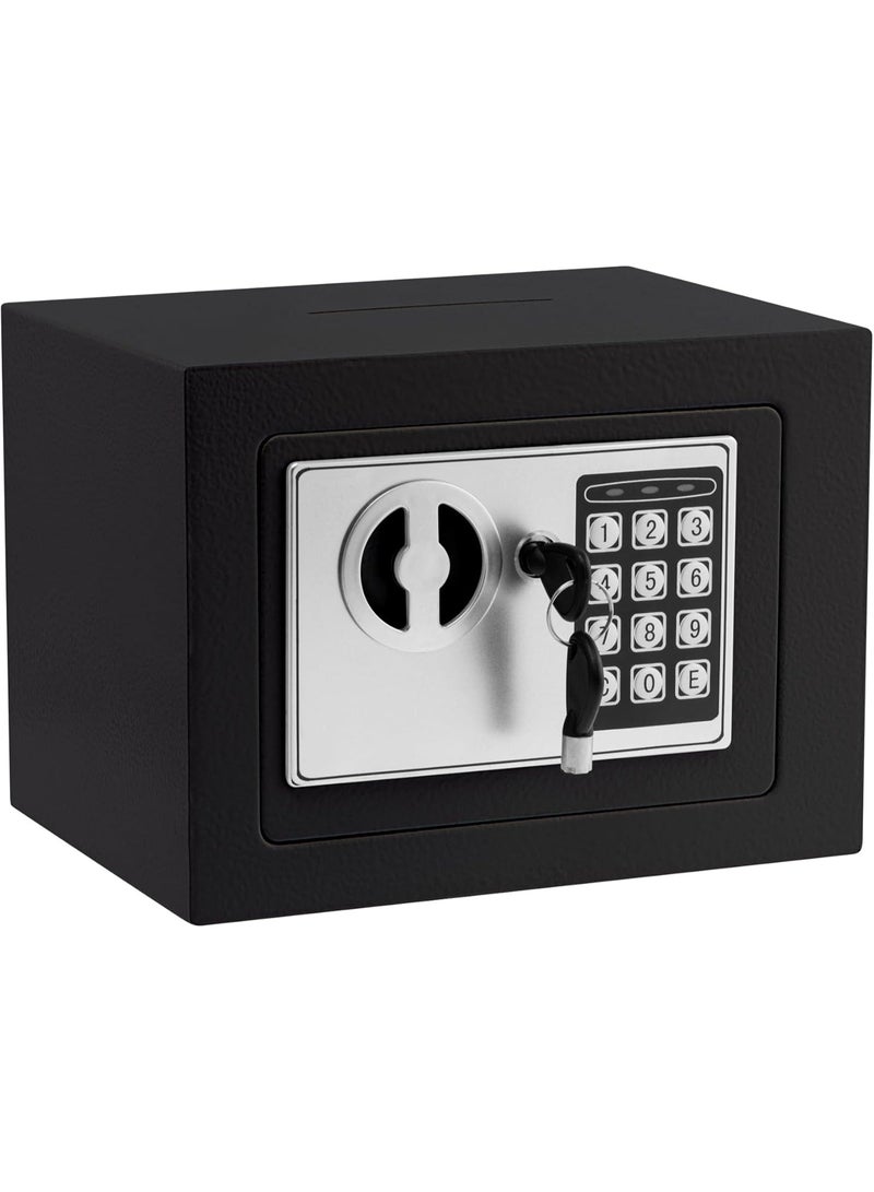 Bukela خزنة إلكترونية صغيرة مع لوحة مفاتيح رقمية ومفاتيح - 9.05 × 6.7 × 6.7 بوصة خزنة حائط 0.23 قدم مكعب صندوق أمان صغير للعملات المنزلية والفنادق والغرف التجارية والمجوهرات والأسلحة (أسود) - Image 1