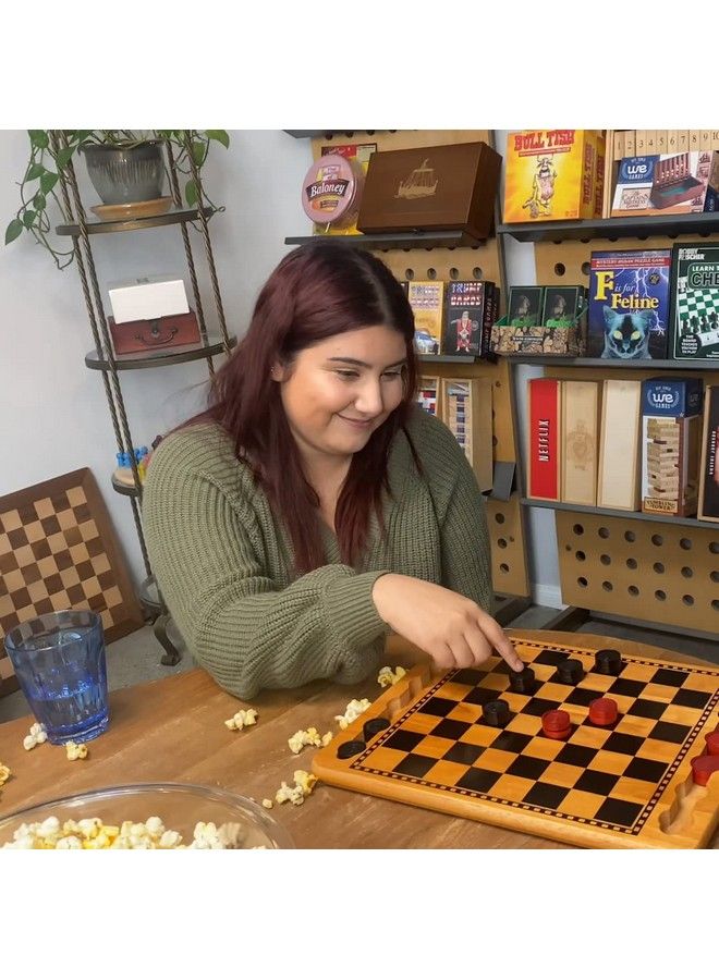 WE Games Checkers Board Game Set For Kids And Families Classic Red And Black Style Checkers Storage Grooves For Wooden Checkers Durable Wooden Board Game For Table Top Display Solid Natural Wood - Image 5
