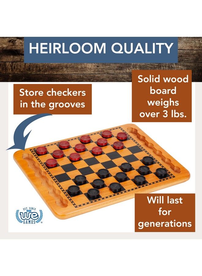 WE Games Checkers Board Game Set For Kids And Families Classic Red And Black Style Checkers Storage Grooves For Wooden Checkers Durable Wooden Board Game For Table Top Display Solid Natural Wood - Image 4