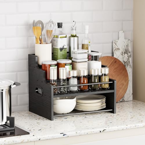 KLM 4-Tier Wood Display Shelf, Black Modern Bottle Organizer, Countertop Bar Stand for Liquor, Coffee Syrup, (Black) - Image 4