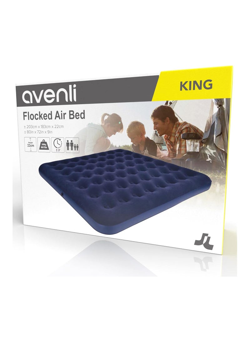 FULL JOY - Flocked Air Bed 203 x 183 x 22cm, Navy - Image 1