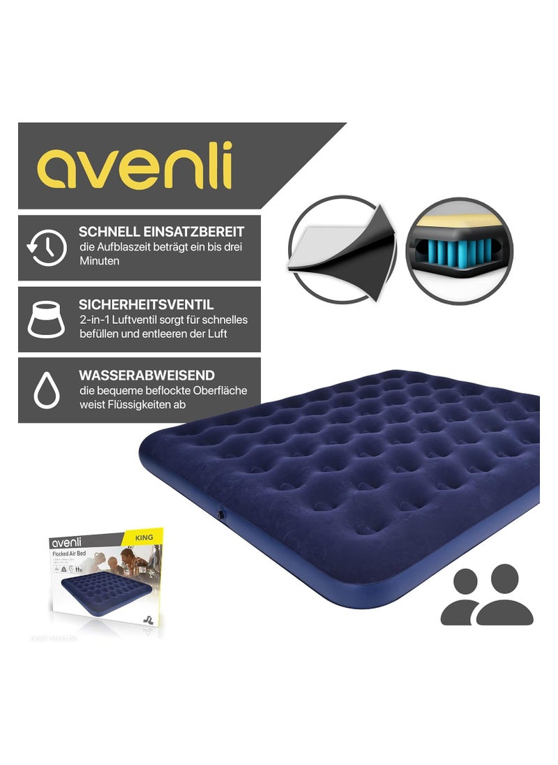 FULL JOY - Flocked Air Bed 203 x 183 x 22cm, Navy - Image 1