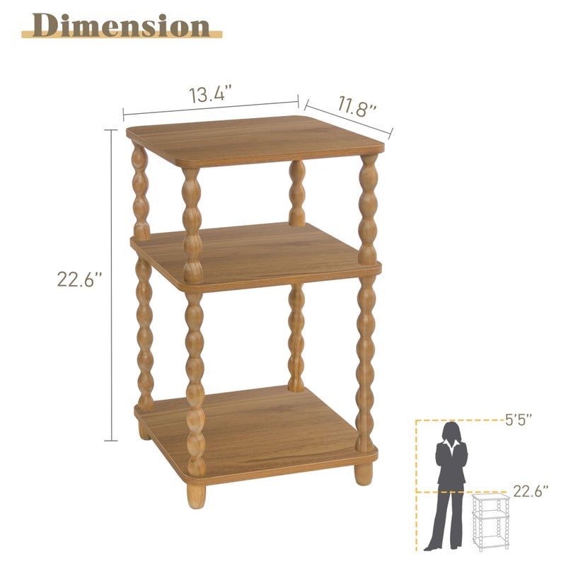 Fultyle End Table, Small Side Table with 3 Tier Open Shelf, Modern NightStand Accent Table for Small Spaces, Living Room and Office (Caramel Tan) - Image 3