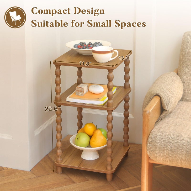 Fultyle End Table, Small Side Table with 3 Tier Open Shelf, Modern NightStand Accent Table for Small Spaces, Living Room and Office (Caramel Tan) - Image 5