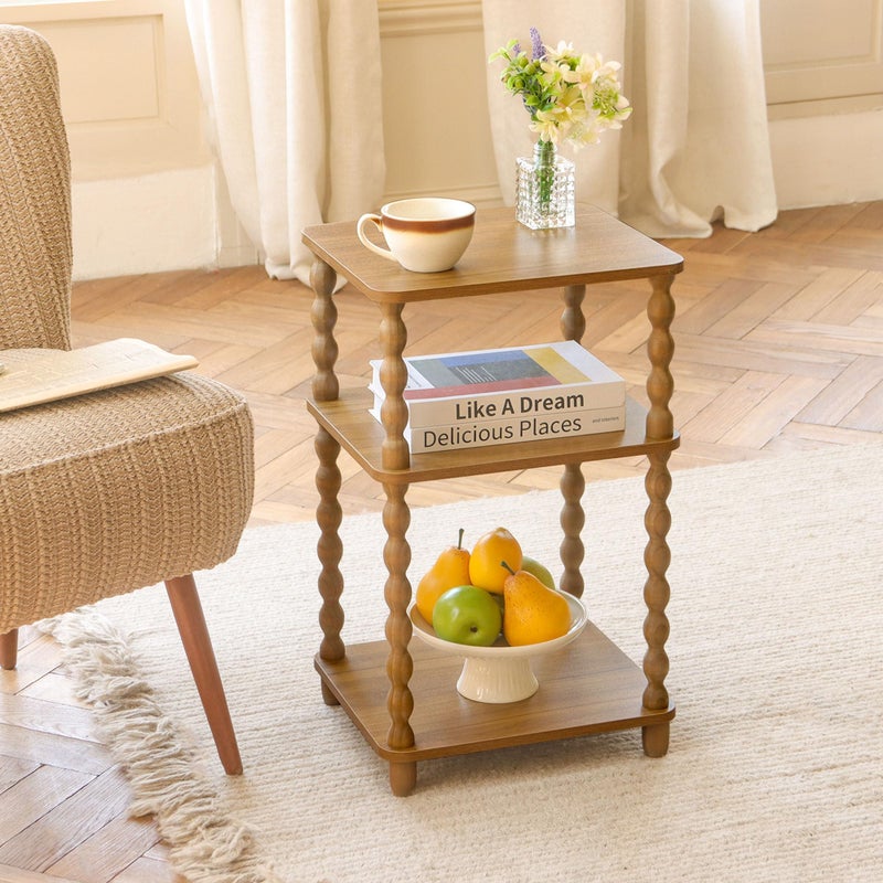 Fultyle End Table, Small Side Table with 3 Tier Open Shelf, Modern NightStand Accent Table for Small Spaces, Living Room and Office (Caramel Tan) - Image 2