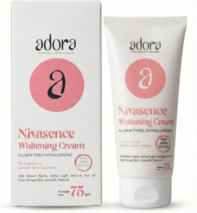 Adora Nivasence Whitening Cream 75g – Brightening Cream with Alpha Arbutin for Face & Body – Helps Reduce Dark Spots, Evens Skin Tone & Smooths Skin Texture – Suitable for All Skin Types