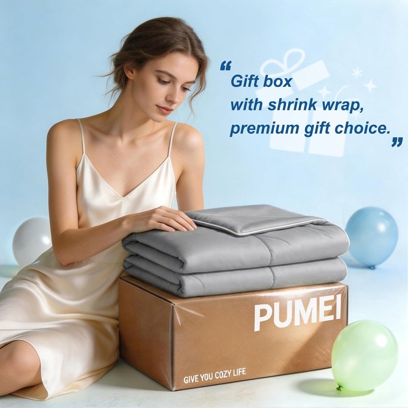 PU MEI لحاف تبريد PU MEI بحجم كوين، بطانية تبريد للأشخاص الذين يعانون من الحرارة والتعرق الليلي، بطانية باردة مثلجة صيفية للسرير، تبريد قابل للتنفس وناعم وخفيف الوزن مثل الحرير، لون رمادي، مقاس 90×90 بوصة - Image 4
