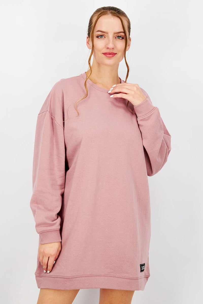 XOXO Women Long Sleeve Plain Dress, Wood Rose - Image 1