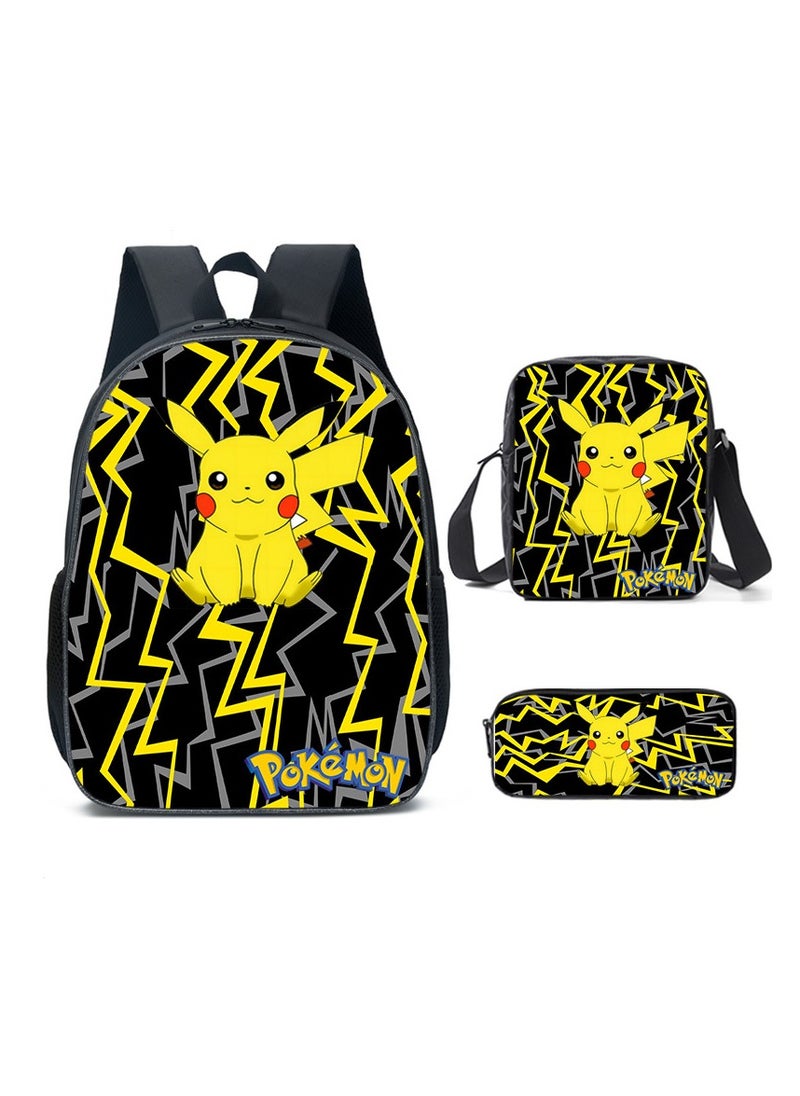 Pokemon Pikachu Cartoon Backpack Three-piece Student School Bag 