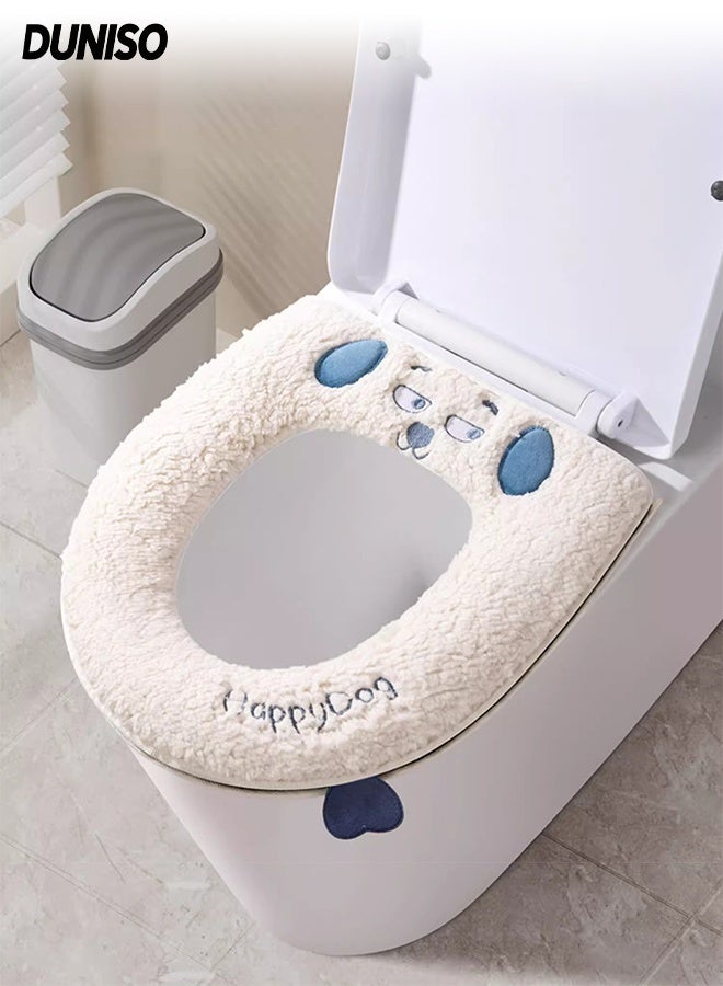 DUNISO Toilet Seat Cover with Lifter Handle, Warm Plush Washable Pads Mat,Toilet Seat Cover Pads, Soft Universal Toilet Seat Cover Pads, Stretchable Washable Toilet Seat Cover Pads,Easy Installation Cushion Lid Covers ﻿ - Image 1