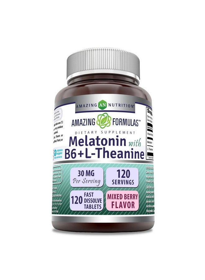 Amazing Nutrition Amazing Formulas Melatonin with Vitamin B6 + L-Theanine Supplement | 30 Mg Per Serving | Mixed Berry Flavor | 120 Tablets | Non-GMO | Gluten Free | Made in USA  - Image 1