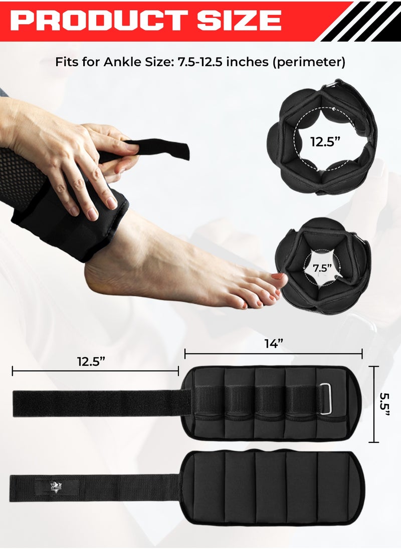2pcs Adjustable Ankle Weights 1-5 lbs Each, 2-10 lbs Pair Leg Weights, Perfect for Strength Training, Fitness, Core Workouts, Walking, and Jogging, Comfortable Secure Fit for Men & Women (Black)