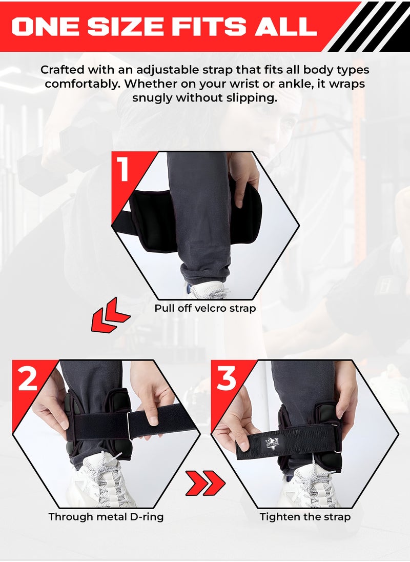 2pcs Adjustable Ankle Weights 1-5 lbs Each, 2-10 lbs Pair Leg Weights, Perfect for Strength Training, Fitness, Core Workouts, Walking, and Jogging, Comfortable Secure Fit for Men & Women (Black)