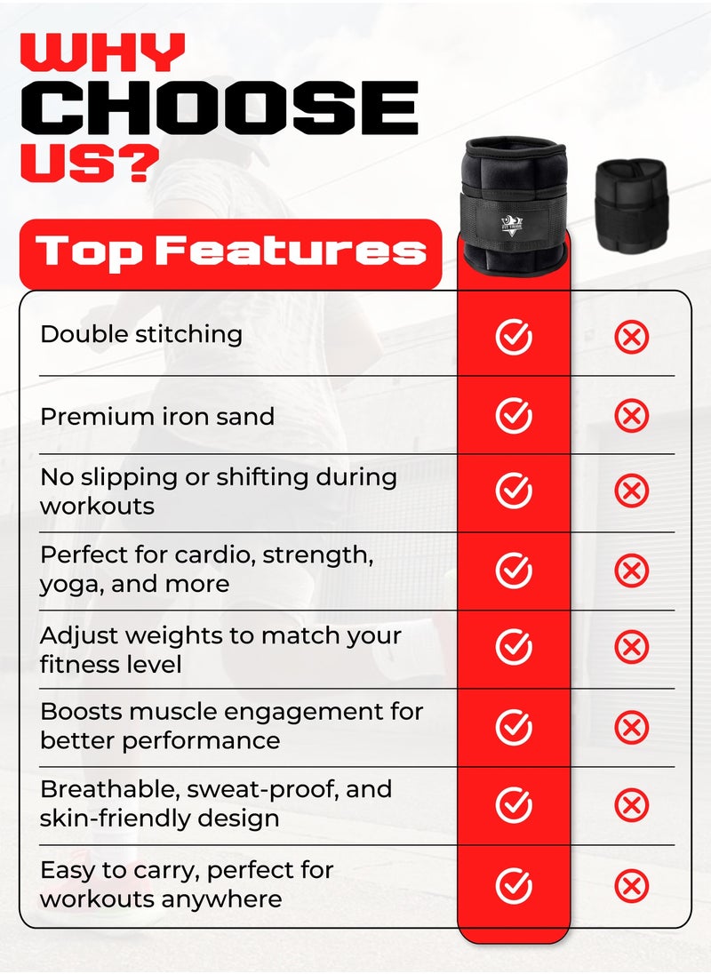 2pcs Adjustable Ankle Weights 1-5 lbs Each, 2-10 lbs Pair Leg Weights, Perfect for Strength Training, Fitness, Core Workouts, Walking, and Jogging, Comfortable Secure Fit for Men & Women (Black)