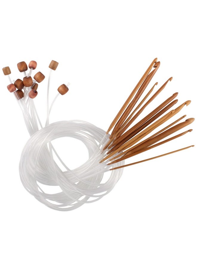 BambooMN Jubileeyarn Bamboo Tunisian Circular Crochet Hook Set 12 Sizes Carbonized Brown  - Image 1
