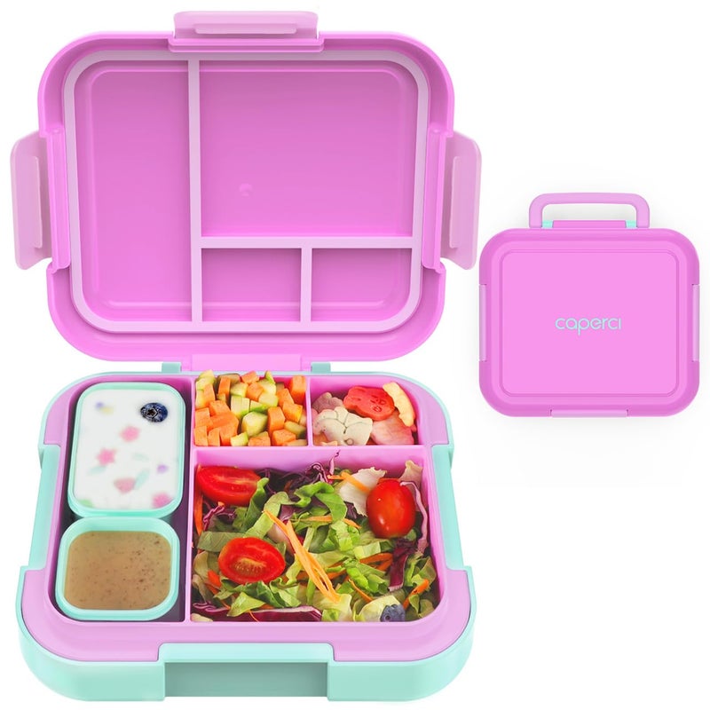 Caperci Bento Box for Kids  Large 48 Cups Lunch Box with Two Modular Containers  4 Compartments LeakProof Portable Handle MicrowaveDishwasher Safe BPAFree OrchidLight Cyan