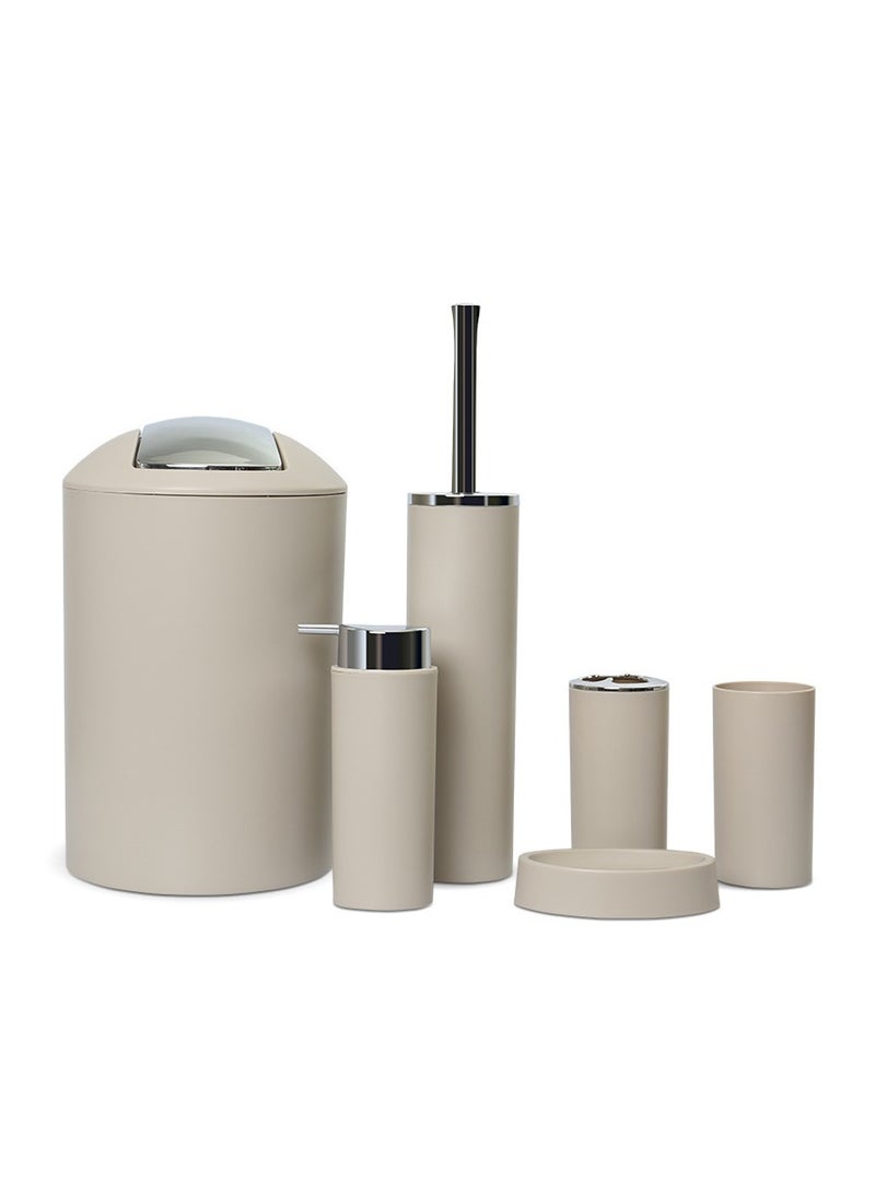 general Solid color plastic bathroom six kits bathroom hotel electroplating lid trash can toothbrush cup toiletries set (beige) - Image 1
