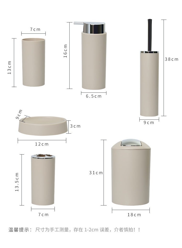 general Solid color plastic bathroom six kits bathroom hotel electroplating lid trash can toothbrush cup toiletries set (beige) - Image 2