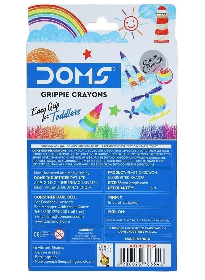 دومس أقلام تلوين دومز جريبي، 6 ظلال متنوعة بألوان رائعة وفنون وحرفية للأطفال - Image 3