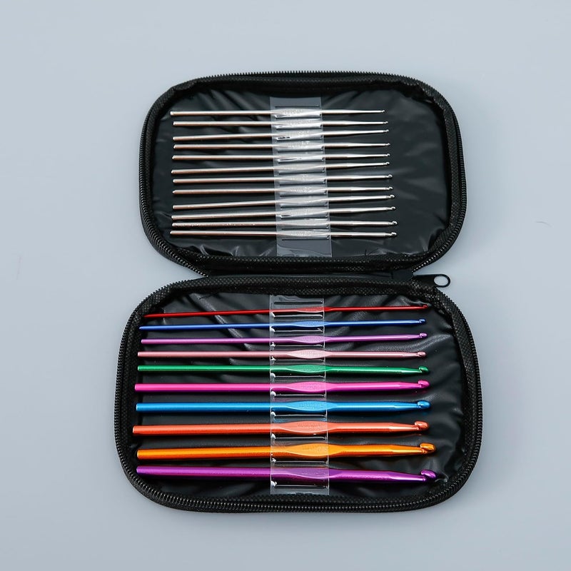 Kuber Industries Kuber Industries Crochet Hook Needle Set with CaseErgonomic Sewing Knitting Needle Kit Black - Image 1