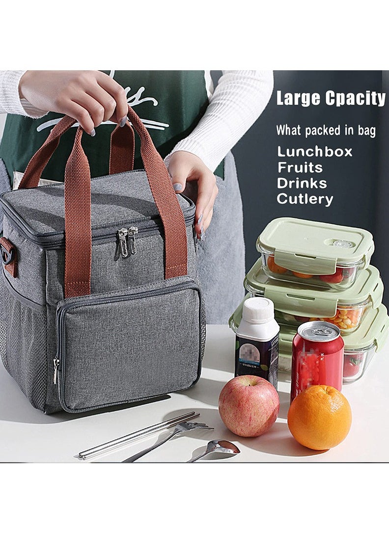 Arabest Lunch Bag, 7.3L Large Insulated Lunch Box for Men, Adults, Women, Durable & Spacious Insulated Cooler, Thermal LunchBox Tote for Office work,School,Picnic,Hiking (gray)  - Image 3