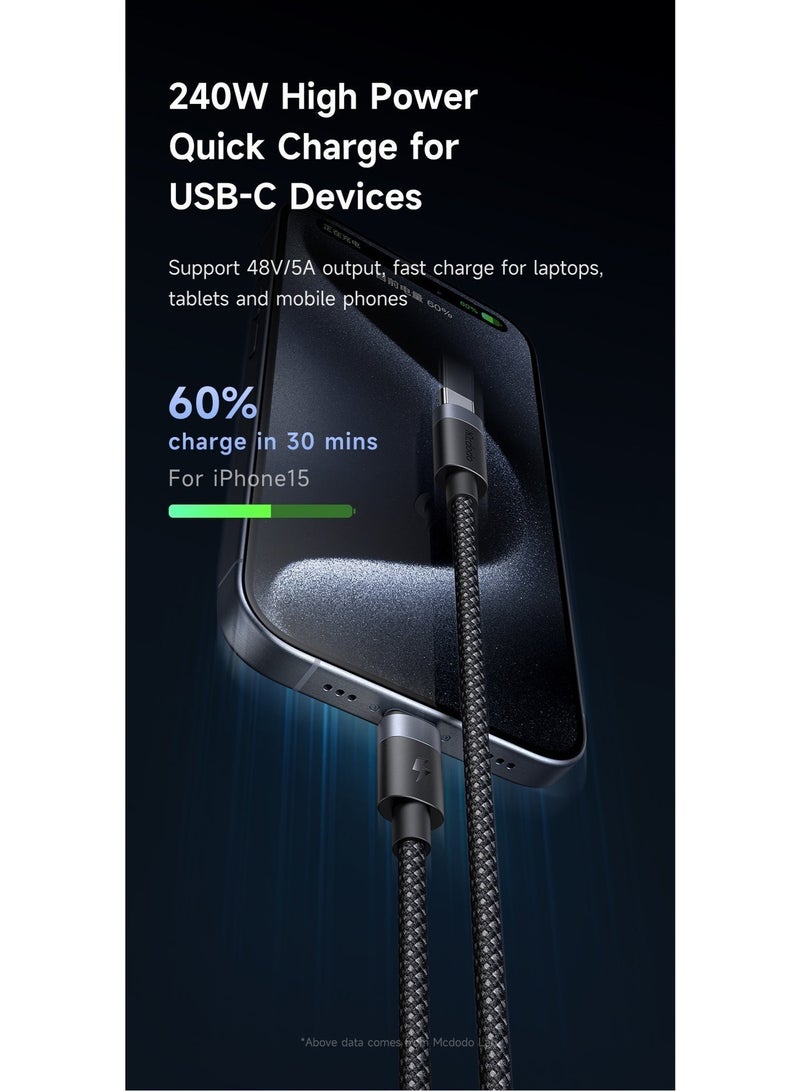 McDodo 2-in-1 USB-C to MagSafe 3 Cable, 240W USB-C Fast Charging, 140W MacBook Charger, PD 3.1 EPR, LED Indicator, Nylon Braided, 2M, for MacBook Pro Air M1 M2 M3 M4 M5 and iPhone, CA-014 ,  Black - Image 3