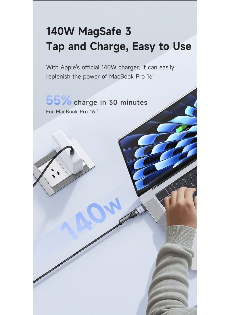 McDodo 2-in-1 USB-C to MagSafe 3 Cable, 240W USB-C Fast Charging, 140W MacBook Charger, PD 3.1 EPR, LED Indicator, Nylon Braided, 2M, for MacBook Pro Air M1 M2 M3 M4 M5 and iPhone, CA-014 ,  Black - Image 4