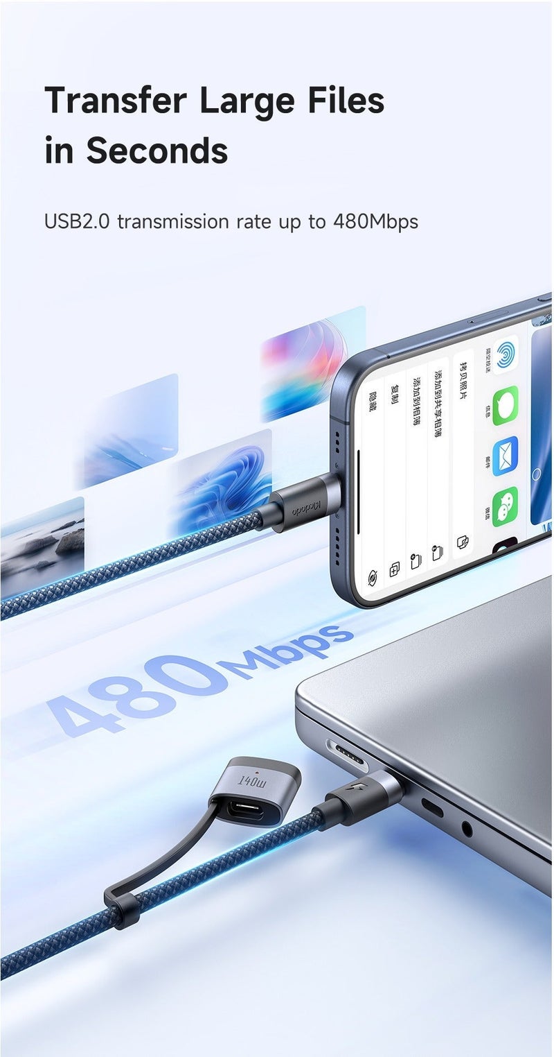 McDodo 2-in-1 USB-C to MagSafe 3 Cable, 240W USB-C Fast Charging, 140W MacBook Charger, PD 3.1 EPR, LED Indicator, Nylon Braided, 2M, for MacBook Pro Air M1 M2 M3 M4 M5 and iPhone, CA-014 ,  Black - Image 5