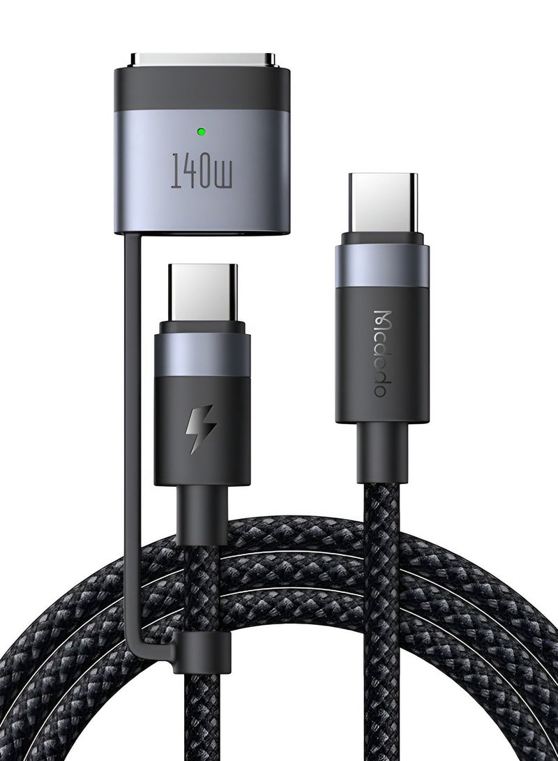 McDodo 2-in-1 USB-C to MagSafe 3 Cable, 240W USB-C Fast Charging, 140W MacBook Charger, PD 3.1 EPR, LED Indicator, Nylon Braided, 2M, for MacBook Pro Air M1 M2 M3 M4 M5 and iPhone, CA-014 ,  Black - Image 1