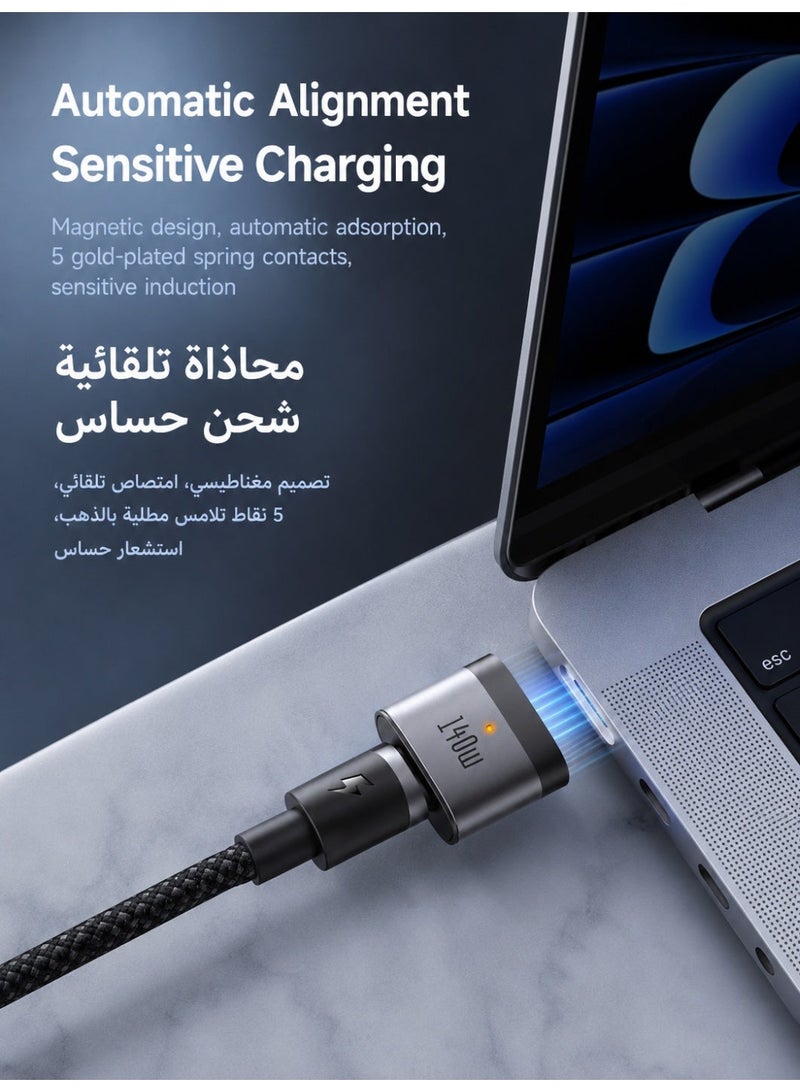 McDodo 2-in-1 USB-C to MagSafe 3 Cable, 240W USB-C Fast Charging, 140W MacBook Charger, PD 3.1 EPR, LED Indicator, Nylon Braided, 2M, for MacBook Pro Air M1 M2 M3 M4 M5 and iPhone, CA-014 ,  Black - Image 4
