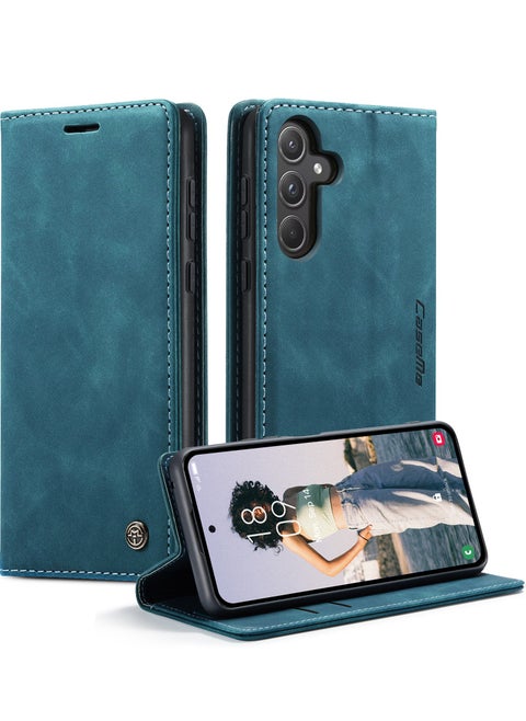 غطاء لهاتف Samsung Galaxy A55، جراب محفظة للهاتف المحمول مصنوع من جلد البولي يوريثان الناعم المقاوم للصدمات، غطاء قلاب واقٍ لكامل الجسم وغطاء خلفي ممتص مغناطيسي