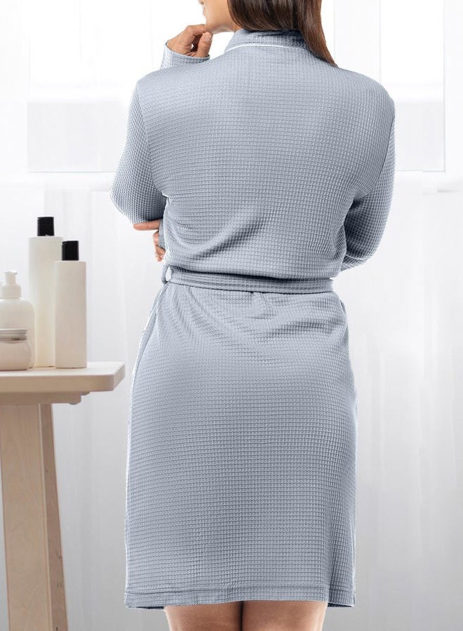 NY Threads Women's Robe Soft Knit Waffle Bathrobe Lightweight Knee-Length Loungewear, Light Blue, M - Image 2