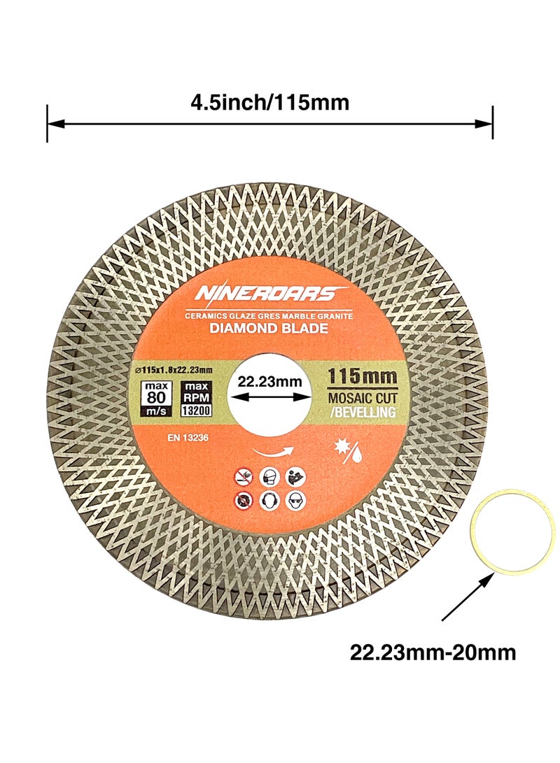 NINEROARS Diamond Saw Blades, 4 1/2 Inch/115mm Cut-Off Wheel X Mesh Double-Sided for Ceramic Tile, Porcelain Tile, Marble, Artificial Stone - Image 3