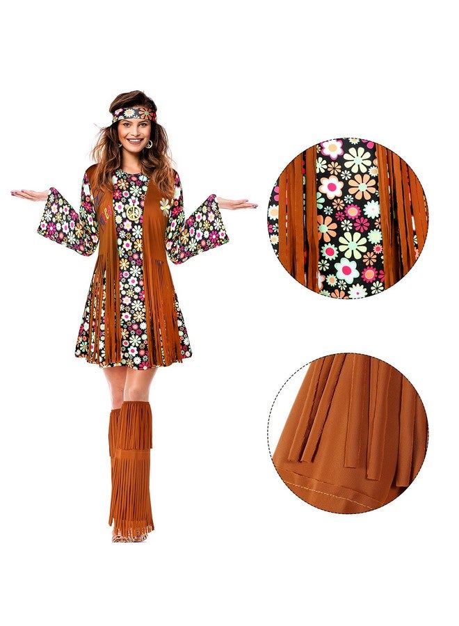 SATINIOR 70s 60s Hippie Costume Set 70s Outfits Accessories for Carnival Party Halloween Women Disco Dress(Adult Size (Medium)) - Image 4
