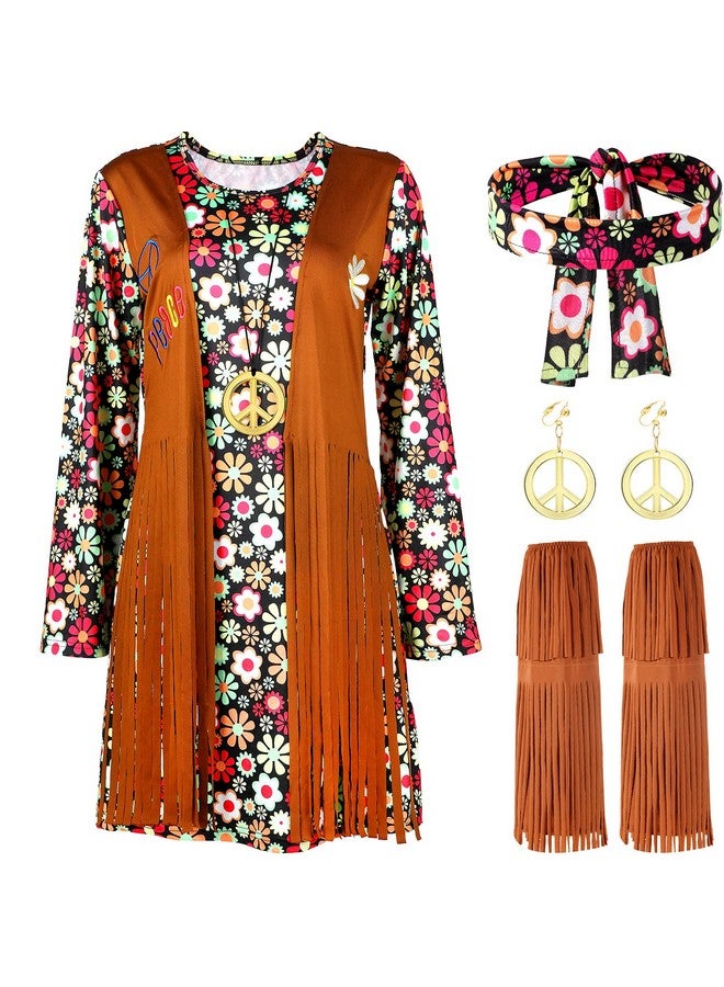 SATINIOR 70s 60s Hippie Costume Set 70s Outfits Accessories for Carnival Party Halloween Women Disco Dress(Adult Size (Medium)) - Image 5