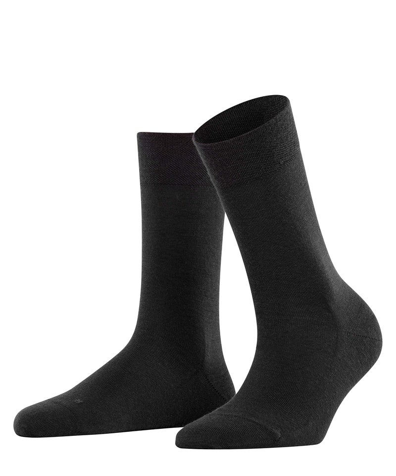 FALKE Women's Sensitive Berlin Socks, Wide Top, Skin-Friendly, Flat Seams, Breathable Warm, Merino Wool Cotton, Black (Black 3009), 5-7.5, 1 Pair - Image 1