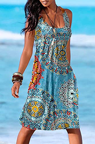 Camisunny Flowy Flattering Summer Dresses for Women Fashion 2019 Vacation Dress Printed Elegant Size L - Image 2