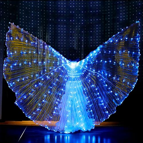 Kaskamo LED Belly Dance Costume - Sparkle and Shine Light Up LED IsIs Wings for Women Adults- Stunning Carnival Rave Attire for Christmas Halloween Party (Blue) - Image 5